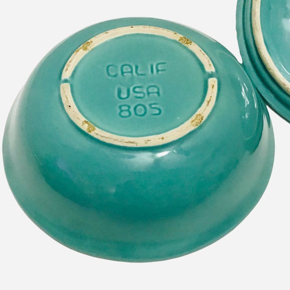 Vintage California USA Pottery 805 Turquoise Lazy Susan Serving Bowl W Lid MCM - Picture 5 of 5